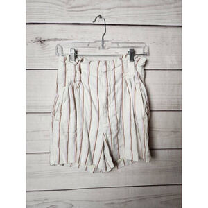 Anthropologie Womens Paperbag Shorts White Red Stripe Stretch Pull‎ On Pockets 4